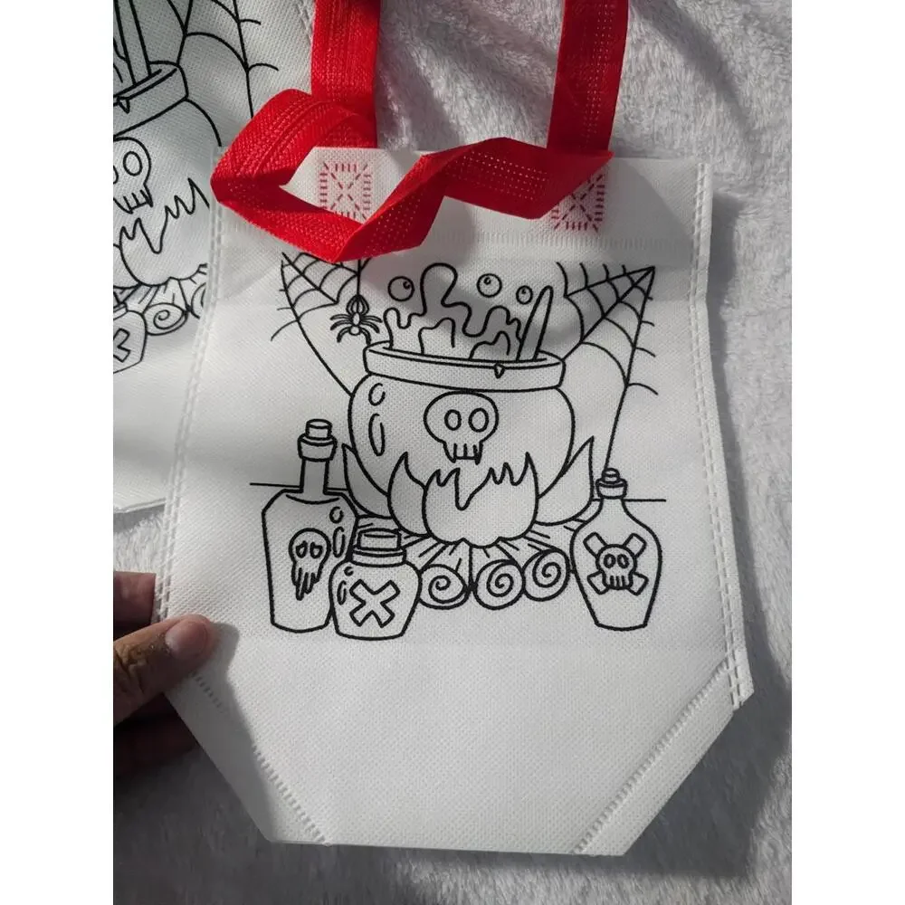 (14 pc) New Halloween Painting Tote Bags Coloring With Handle Candy Small 9.5